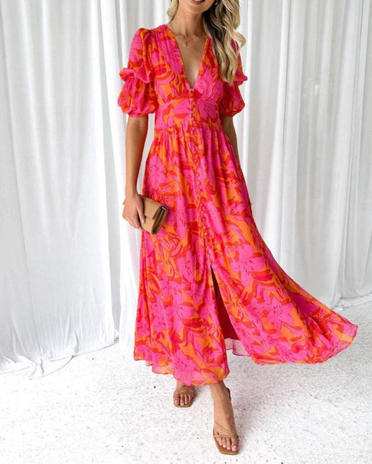 Romélie's™ | ROBE MAXI ROUGE ROSE